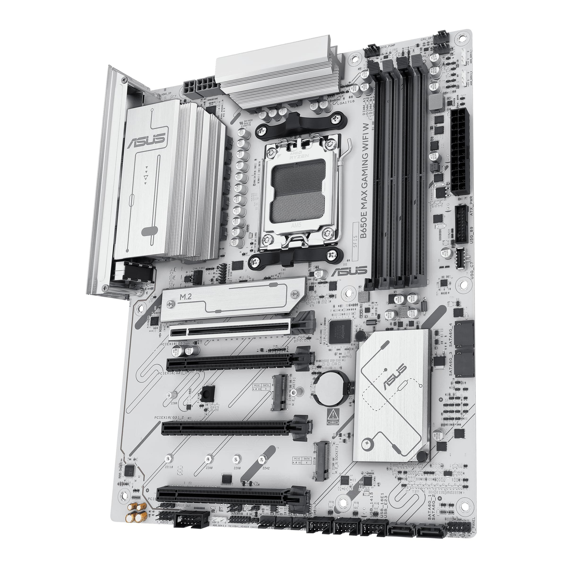 ASUS B650E MAX Gaming WiFi W - AMD B650 AM5 ATX Motherboard, White PCB, DDR5, PCIe 5.0, 3X M.2, Wi-Fi 6E, 2.5Gb LAN, USB 10Gbps Type-C, DisplayPort, HDMI™, BIOS Flashback™, Aura Sync, Advanced AI PC Bild 5