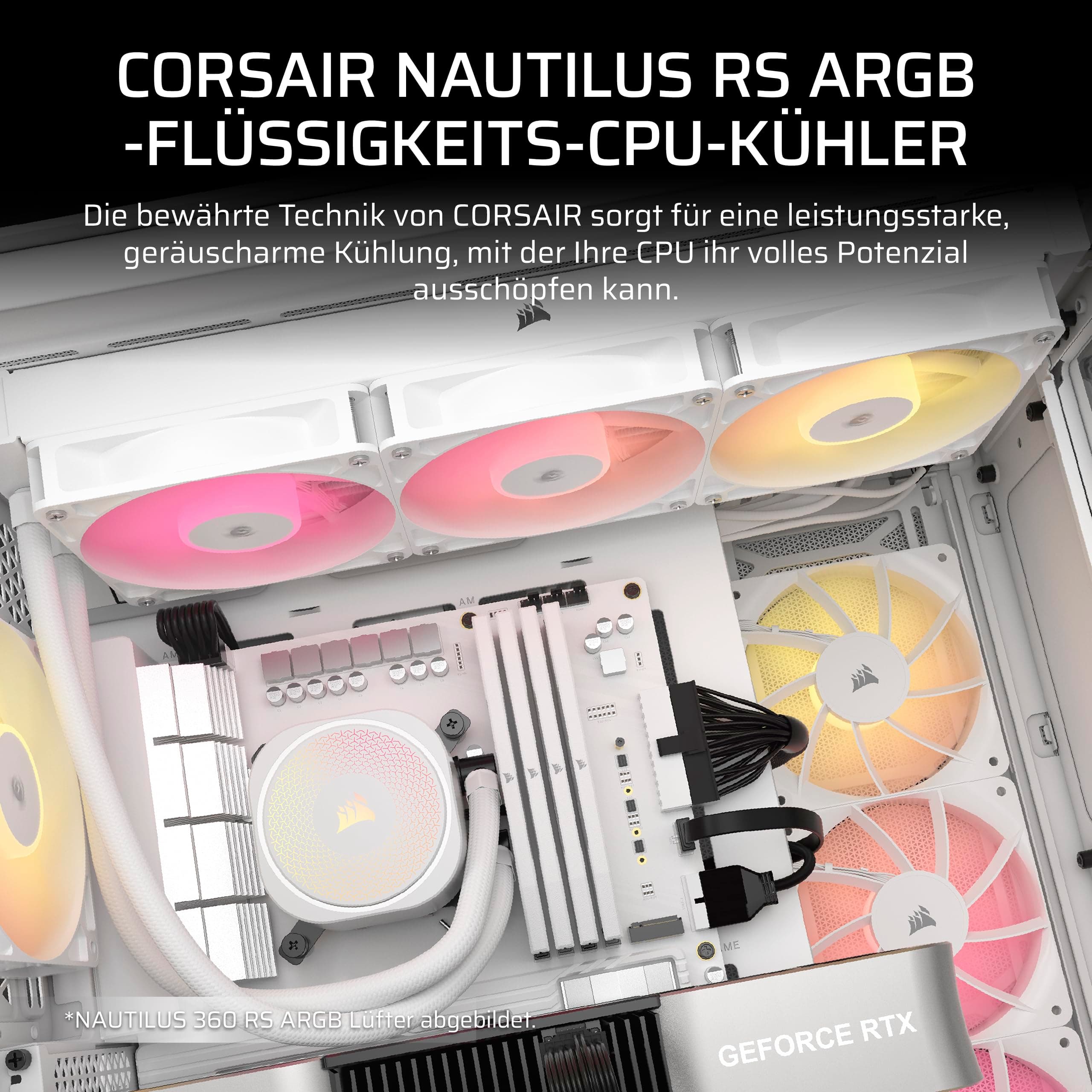 Corsair Nautilus 240 RS ARGB CPU-Flüssigkeitskühler – 240mm AIO – Geräuscharm – Direkter Mainboard-Anschluss – Intel LGA 1851/1700, AMD AM5/AM4 – 2X RS120 ARGB-Ventilatoren Inbegriffen – Weiß Bild 4