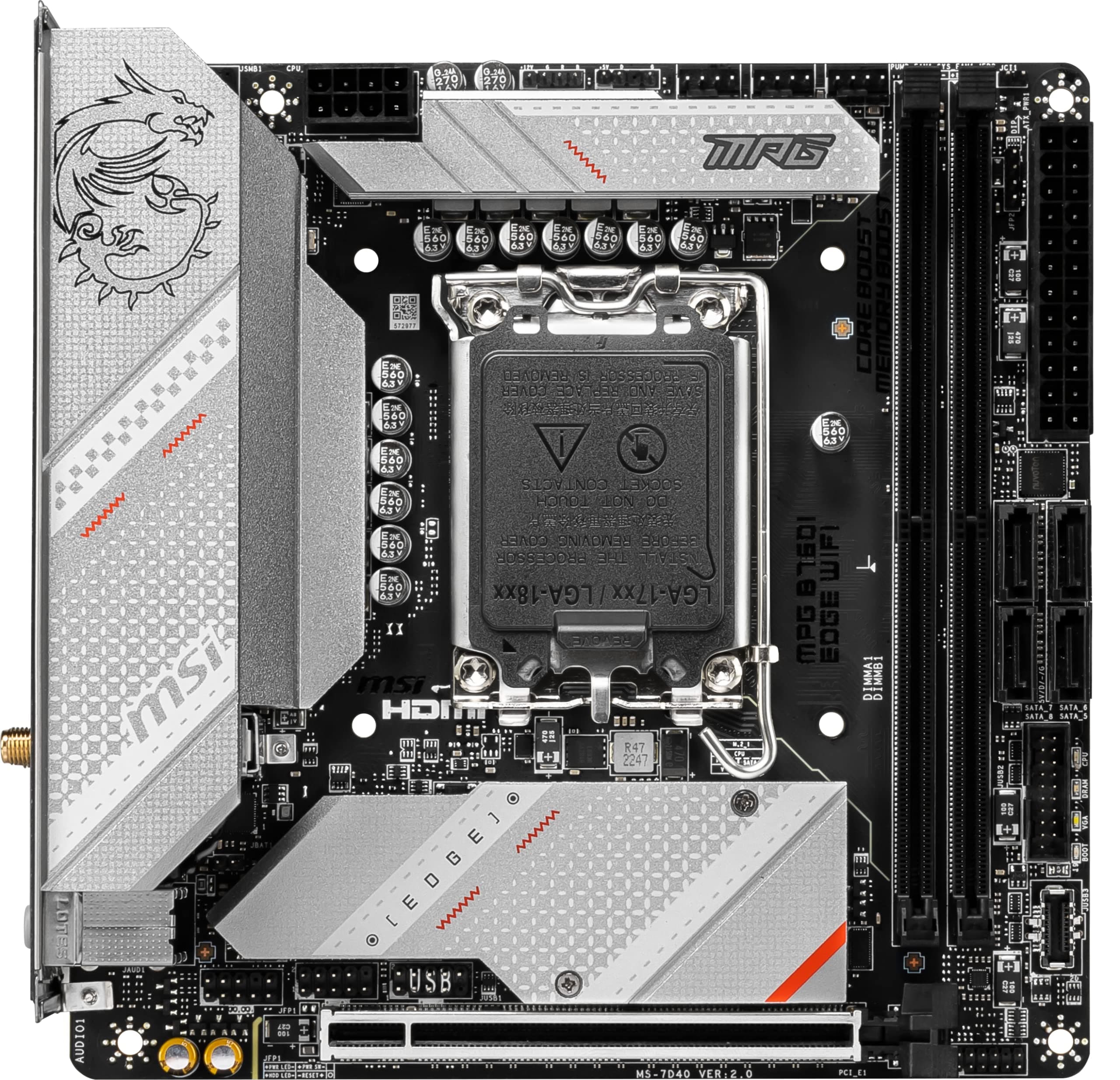 MSI MPG B760I Edge WiFi-Gaming-Motherboard (unterstützt Intel Prozessoren der 12. / 13. Generation, LGA 1700, DDR5, PCIe 5.0, M.2, 2,5 Gbit/s LAN, USB 3.2 Gen2, Wi-Fi 6E, Mini-ITX) Bild 3