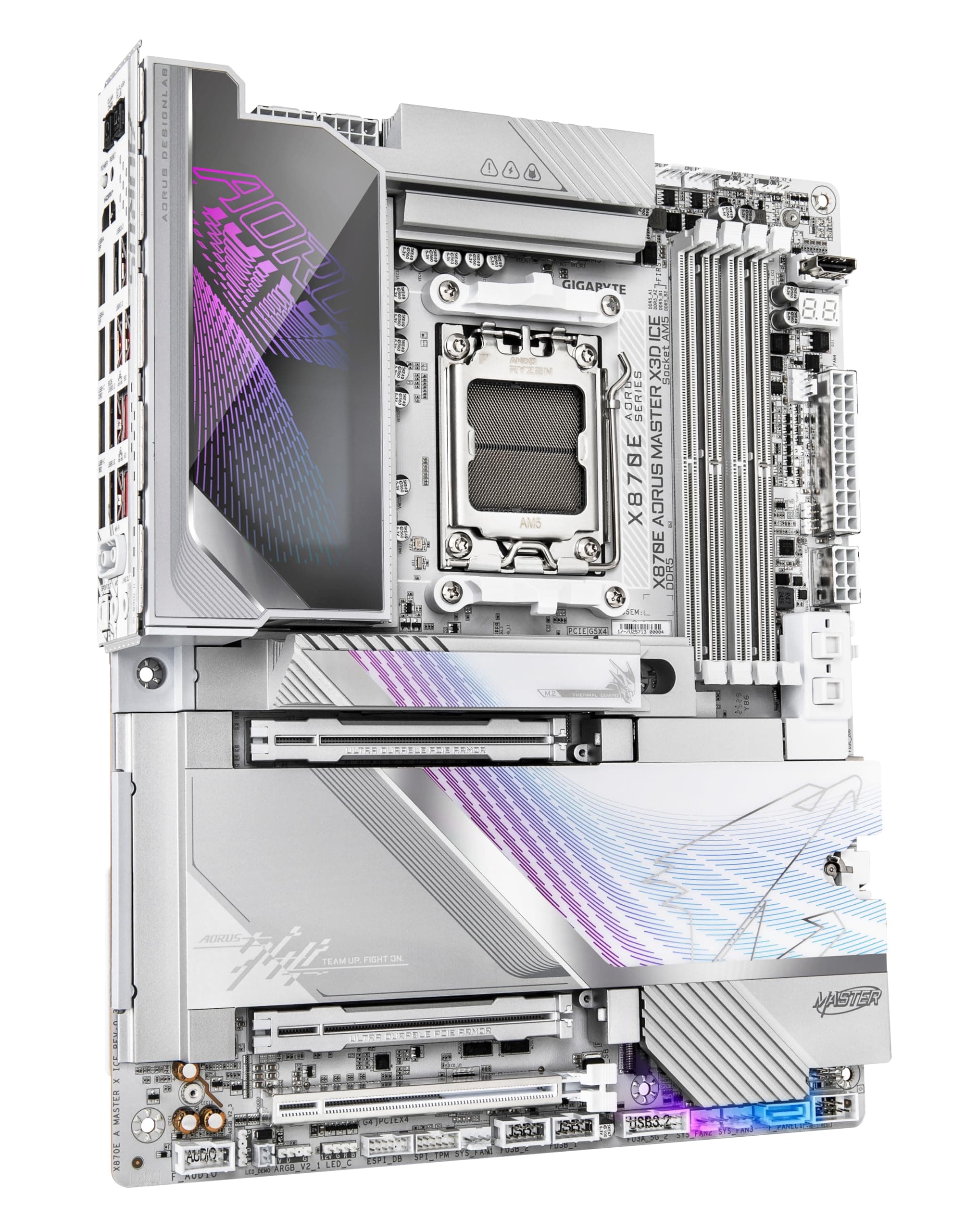 GIGABYTE X870E AORUS Master X3D Ice Mainboard – Unterstützt AMD Ryzen 9000 Prozessoren, 18+2+2-Phasen Digital-VRM, bis zu 9000 Hz DDR5 (OC), 2 x PCIe 5.0 + 3 x PCIe 4.0, Wi-Fi 7, 10 GbE LAN, USB 4 Bild 7