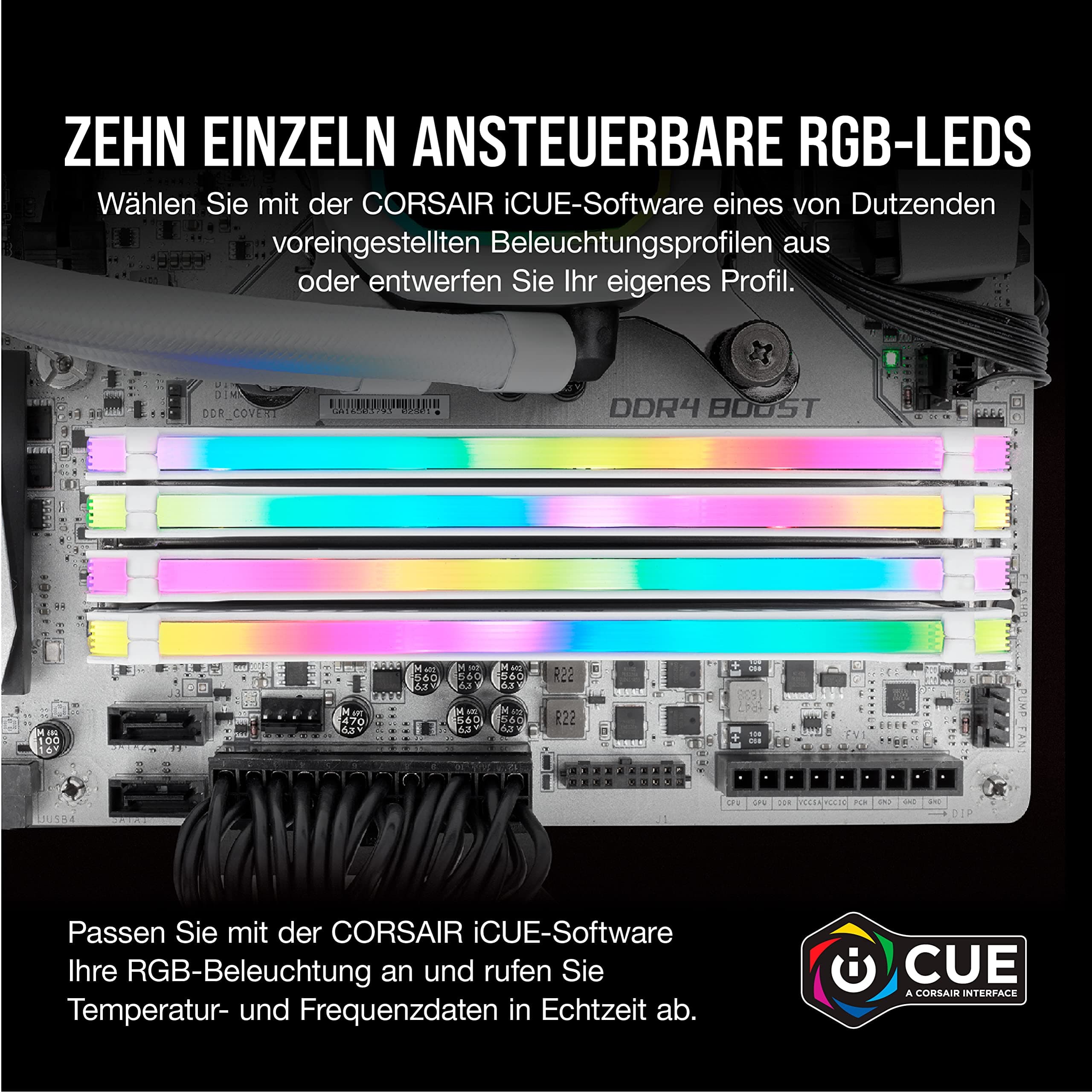 CORSAIR VENGEANCE RGB PRO 32GB (2x16GB) DDR4 Bis zu 3200MHz (PC4-25600) CL16 Desktop-Speicher – Weiß Weiß 2 x 16 GB DRAM Bild 6