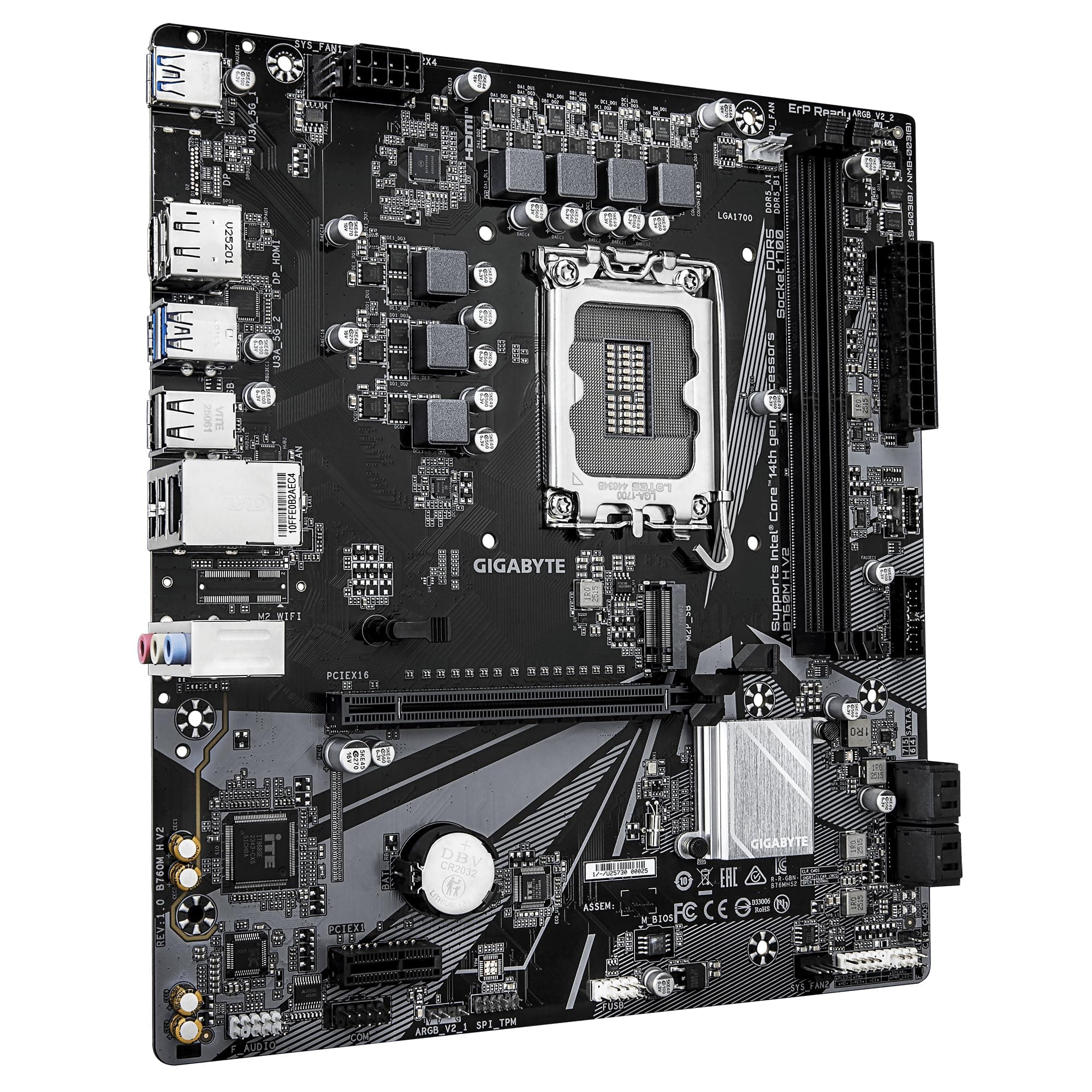 GIGABYTE B760M H V2 Mainboard - Unterstützt Intel Core Prozessoren der 14. Generation, digitales 5+1+1-Phasen-VRM, bis zu 8000MHz DDR5 (O.C.), 1xPCIe 4.0 M.2, 1GbE LAN, USB 3.2 Gen1 Bild 5