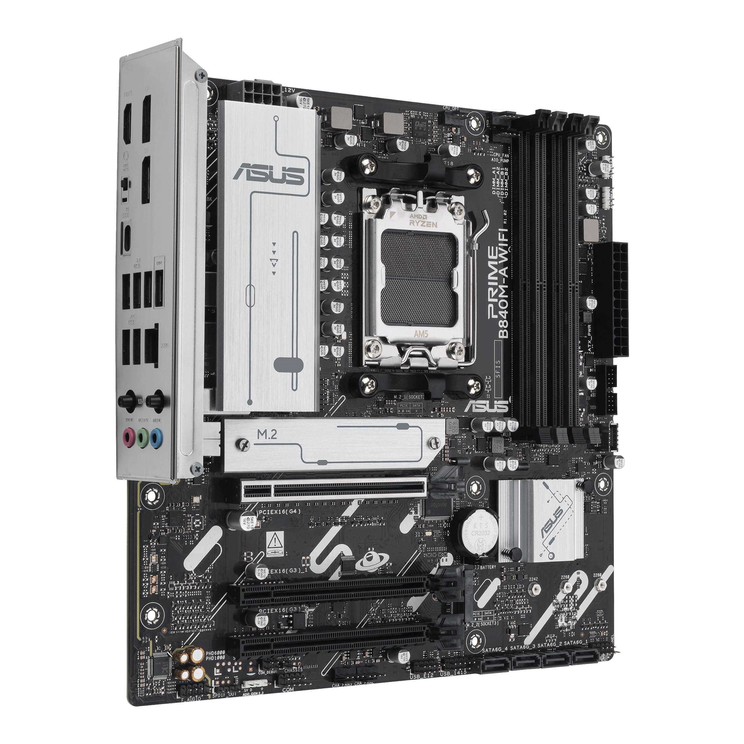 ASUS Prime B840M-A WiFi-CSM AMD AM5 B840 mATX Motherboard, Advanced AI Ready, DDR5, PCIe 4.0 Ready, 3xM.2 Slots, Wi-Fi 6E, 2.5Gb LAN, DisplayPort, HDMI, USB 5Gbps Type-C, BIOS Flashback, Aura Sync Bild 7