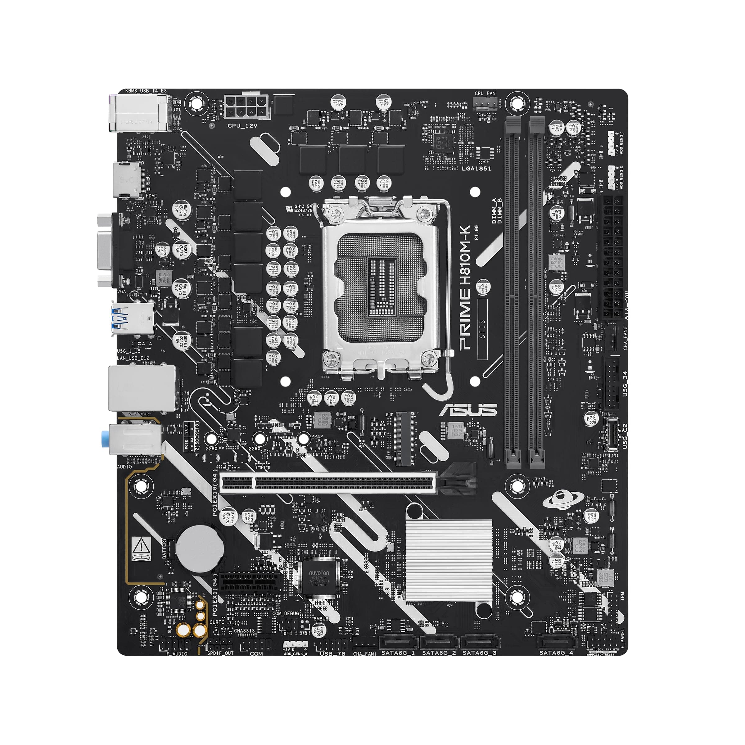 ASUS PRIME H810M-K Intel H810 LGA1851 micro-ATX Mainboard (Advanced AI PC-ready, DDR5 Steckplätze, PCIe 4.0, HDMI, VGA, USB 5Gbps h., USB 5Gbps Type-C v., M.2 Steckplatz, Realtek 1Gb Ethernet, Aura Sy Bild 2