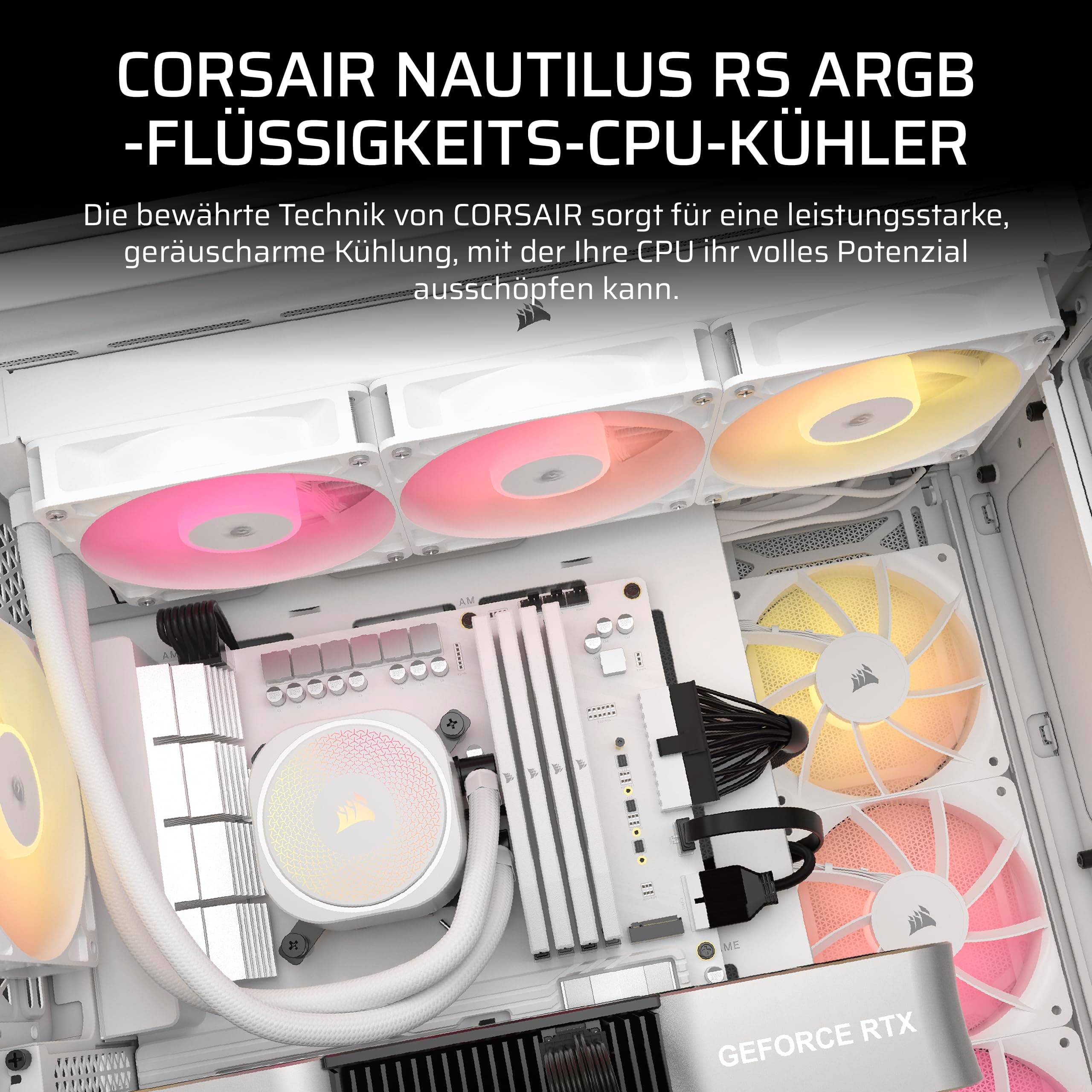 Corsair Nautilus 360 RS ARGB CPU-Flüssigkeitskühler – 360mm AIO – Geräuscharm – Direkter Mainboard-Anschluss – Intel LGA 1851/1700, AMD AM5/AM4 – 3X RS120 ARGB-Ventilatoren Inbegriffen – Weiß ARGB 360mm Weiß Bild 3