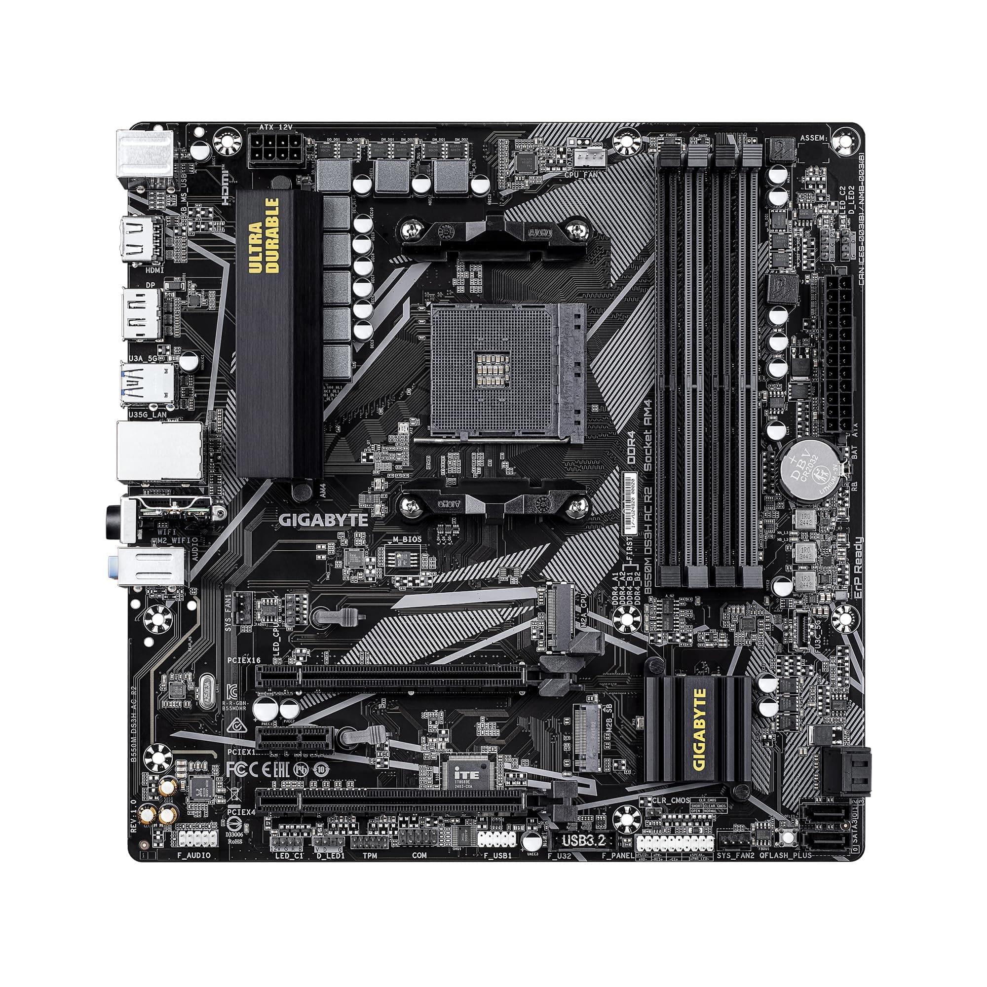 GIGABYTE B550M DS3H AC R2 AMD AM4 Motherboard, Micro-ATX, DDR4, Dual M.2, SATA 6Gb/s, WIFI5, Realtek GbE LAN, PCIe 4.0 Bild 3
