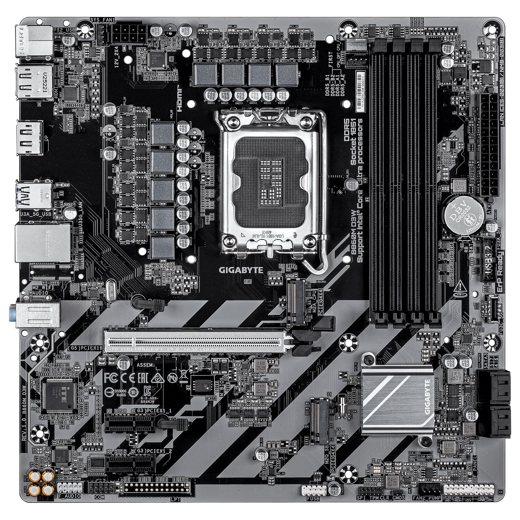 GIGABYTE B860M D3W Mainboard – Intel Core Ultra Series CPUs, 4+1+2-Phasen-VRM, bis zu 9066 MHz DDR5, 2× PCIe 4.0 M.2, 1-GbE-LAN, USB 3.2 Gen 1 Bild 3