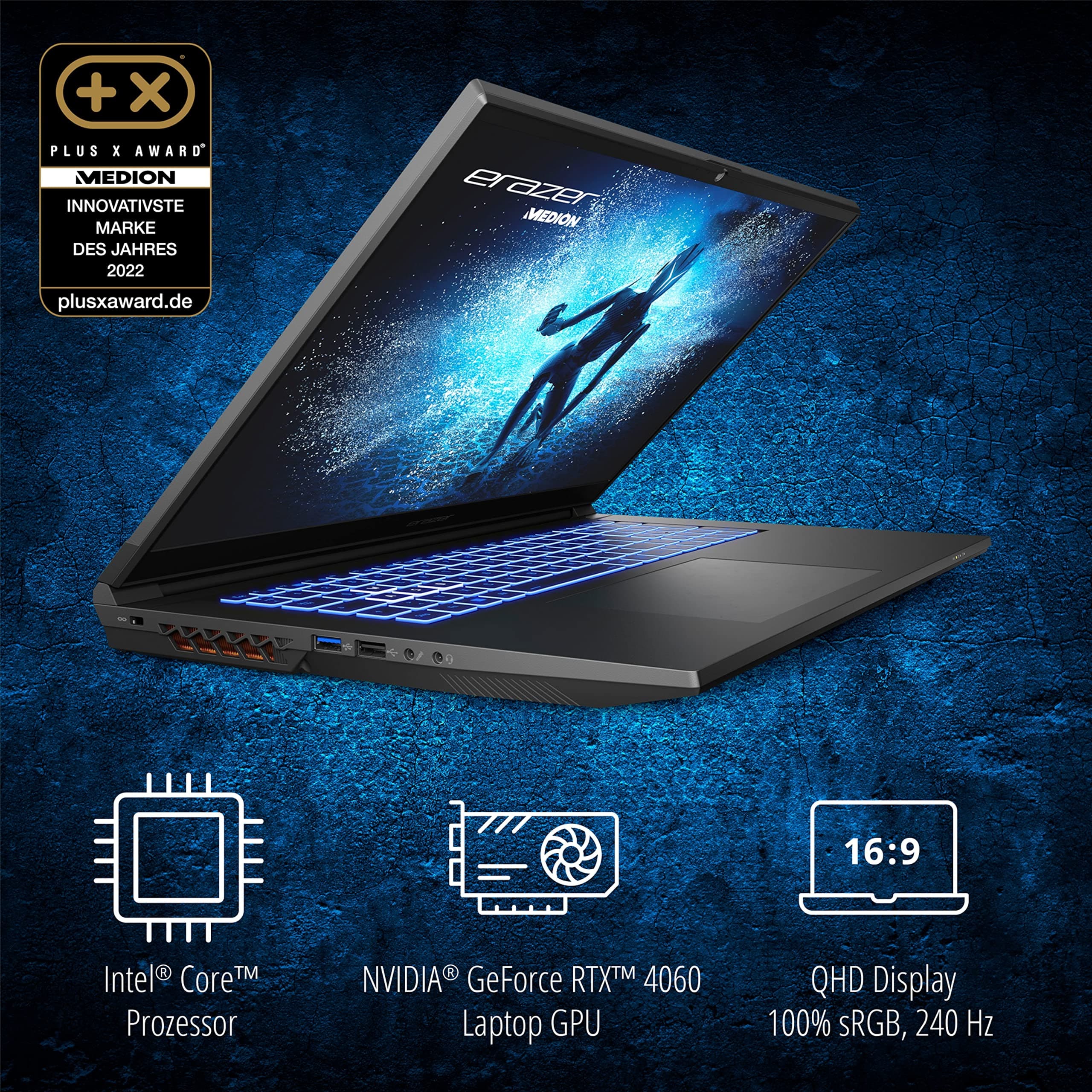 MEDION ERAZER Defender P40 43,9 cm (17,3" Zoll 100% sRGB 240Hz) QHD Gaming Laptop (Intel Core i7-13700HX, 16GB DDR5 RAM, 1TB SSD, GeForce RTX 4060 8GB GDDR6, Win 11 Home) Bild 3