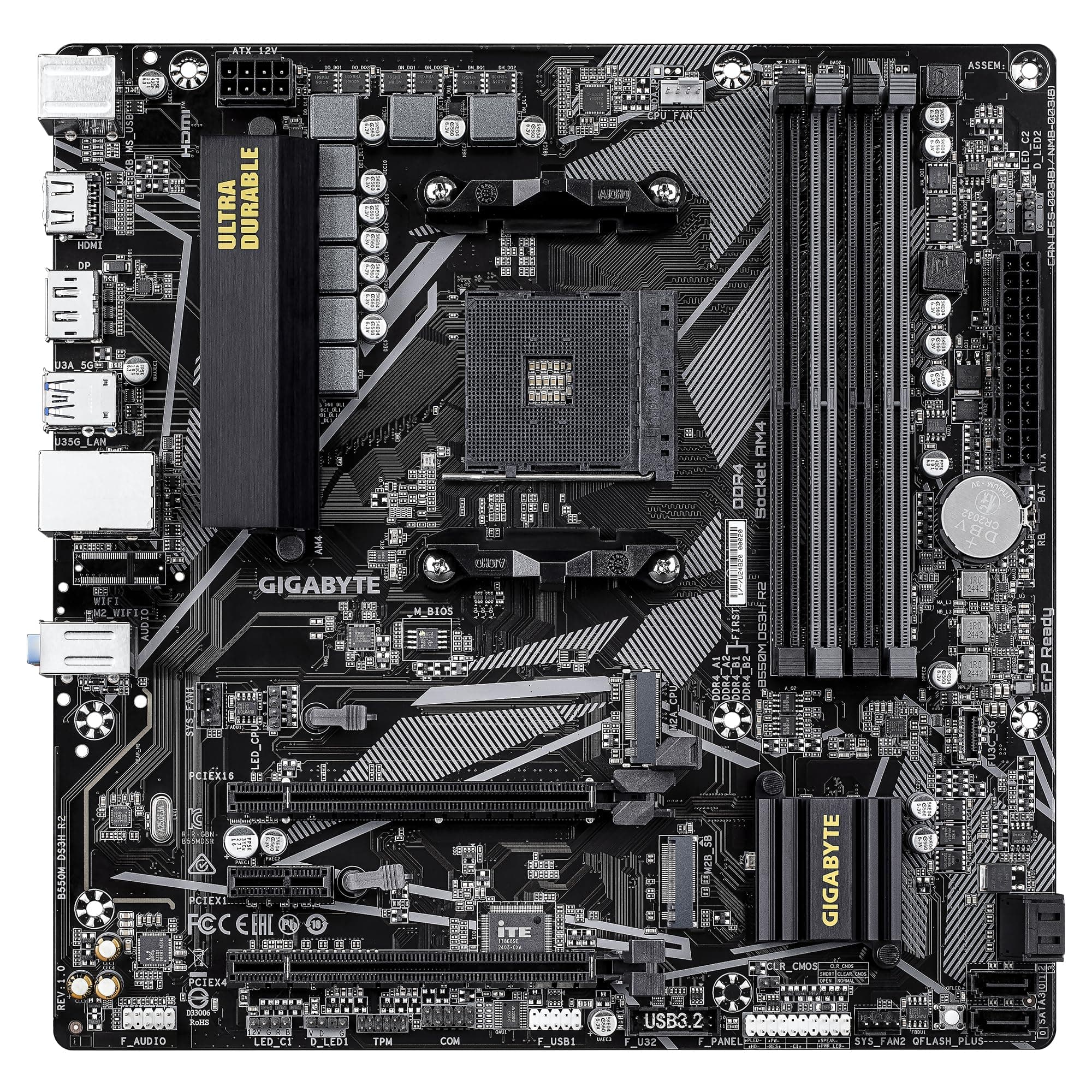 GIGABYTE B550M DS3H R2 Mainboard – AMD Ryzen 5000 Prozessoren, 5+3 Phasen VRM, bis zu 4733 MHz DDR4 (O.C.), 1x PCIe 4.0 + 1x PCIe 3.0 M.2, 1 GbE LAN, USB 3.2 Gen 1 Bild 3