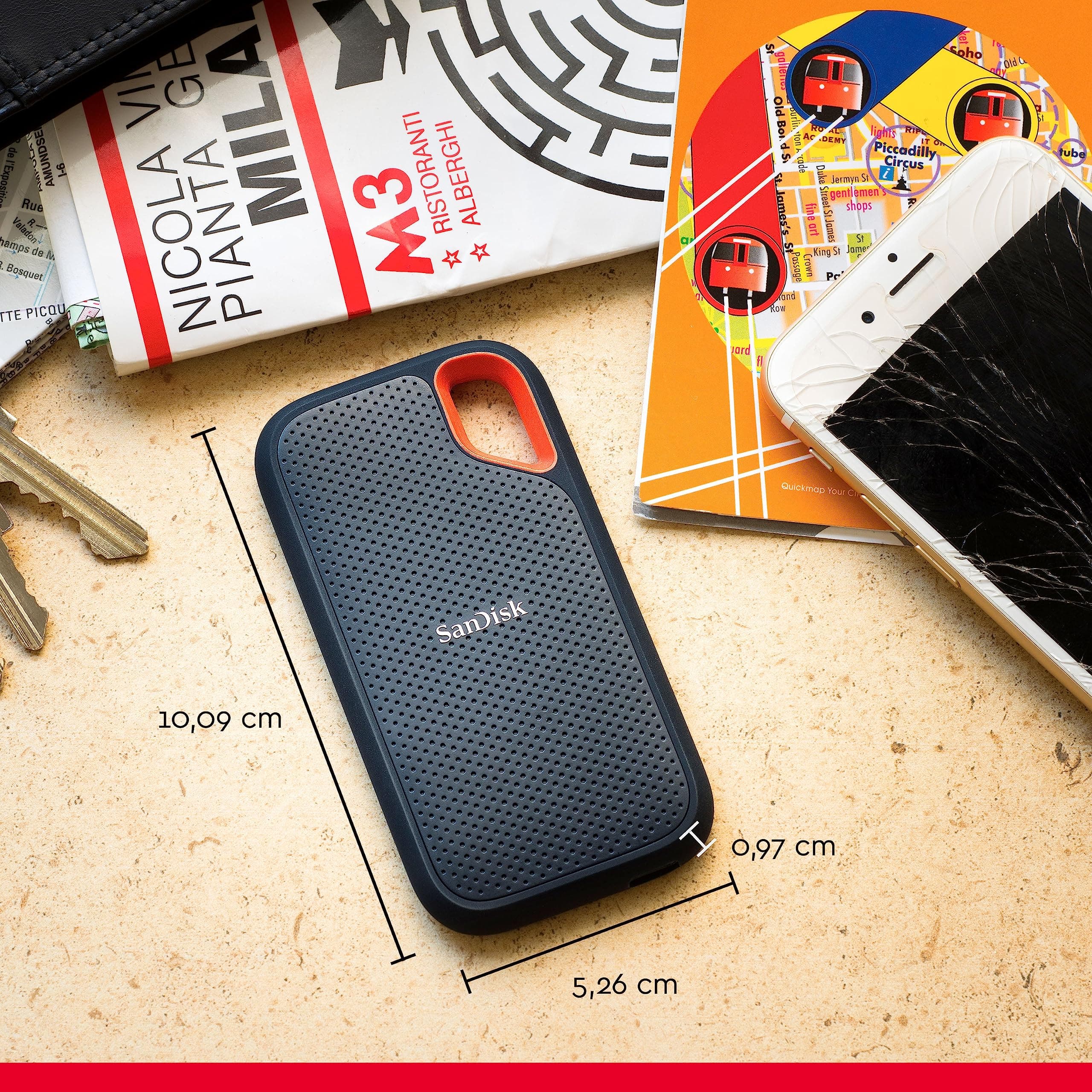SANDISK Extreme Portable SSD 2 TB (tragbare NVMe SSD, USB-C, bis zu 1.050 MB/s Lesen, bis zu 1.000 MB/s Schreiben, Wasser- und staubbeständig) Schwarz 2. Portable 1.050MB/s 2 TB Schwarz Bild 5