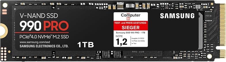 Samsung 990 PRO NVMe M.2 SSD , 1 TB, PCIe 4.0, 7.450 MB/s Lesen, 6.900 MB/s Schreiben, Interne SSD für Gaming und Videobearbeitung, Schwarz, MZ-V9P1T0BW
